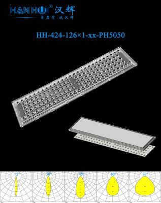 China 15°/30°/45°/60°/90° Beschikbaar 126 In 1 5050LED's 481×115×11.3mm Glare-Free Weather-Resistant Lens Stadium Lighting Lens Te koop