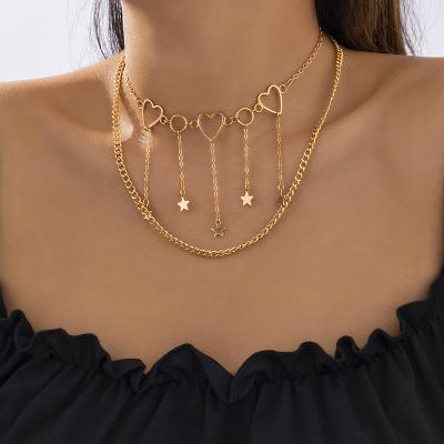 China Small Star Pentagon Clavicle Tassel Geometric Design Heart Alloy Chain Necklace Punk Sexy Ladies Chain Necklace for sale