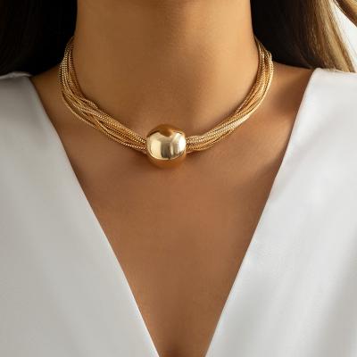 China Other Statement Rose Gold Plated Geometric Charm Bracelet Box Chain Round Ball Multi Layered Hip Hop Choker Necklace Jewelry for sale