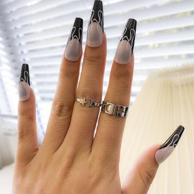 China Environmentally Friendly Simple Geometric Texture All-match Open Ring Female Ethnic Ring Joint Ring Fashion Metal Star and Moon for sale