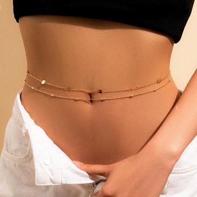 China European and American environmentally friendly fashion jewelry sequins waist chain set sexy geometric copper pearl body belly chain for sale