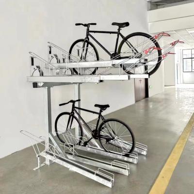 China Carbon steel Double Decker two tier Level Hi Density  2 tire Cardiff Cycle Shelter parking storage bike stand racks for sale