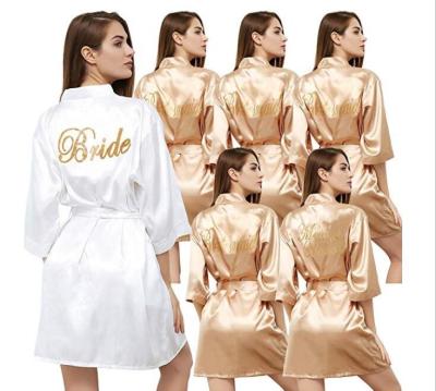 China Custom made silk pajamas QUICK DRY QUICK DRY satin kimono gold bride bridesmaid robe long robe for sale