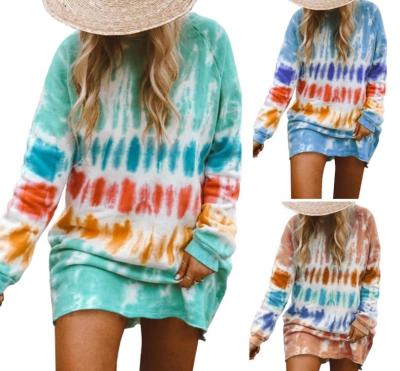 China Fashion 2021 New Arrival Anti-Static Autumn Clothing Anti-Static Casual Tie Dye Mini Winter Dresses Women Long Sleeve for sale