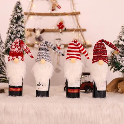 China 2021 Daily Life Christmas Forester Faceless Old Man Gnome Wine Bottle Cover for Table Wine Bottle Bag Christmas Party Home Decoration for sale