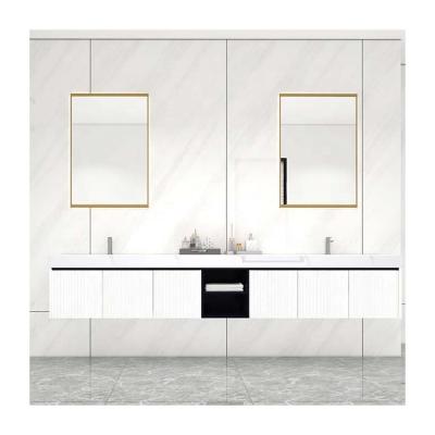 China JYcasa New Design Modern Bathroom Cabinet 2 Sinks White Lacquered Solid Wood Bathroom Cabinet for sale