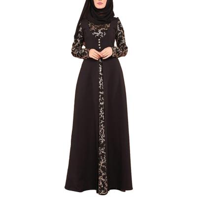 China Hot Stamping Floral Pattern Elegant Formal Casual Daily Party Muslim Women Long Sleeve Kaftan Arabic Maxi Casual Dresses for sale