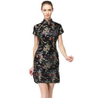 China New Fashion Chinese Style Short Sleeve Embroidery Cheongsam Women Luxury Casual Dress for sale