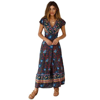 China Wholesale Summer Breathable Plus Size Floral Casual Maxi Wrap Boho Beach Dresses Women for sale