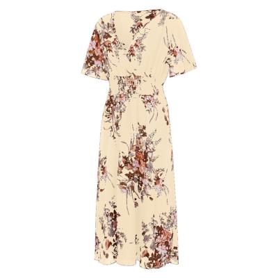 China Summer Viable Casual Short Sleeve V-Neckline Chiffon Floral Print Women Plus Size Maxi Dress for sale