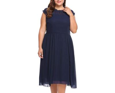 China Antistatic custom made dark blue crease lace back hole dree hat sleeve plus size dresses for sale