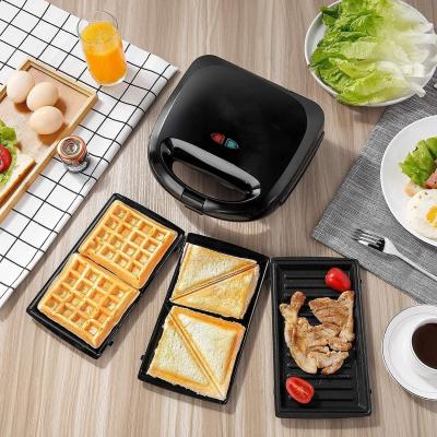 China Outdoor Commercial Portable 3 In 1 Temperature Adjustable Vertical Storage Electric Bread Non Stick Sandwich Maker Machine for sale