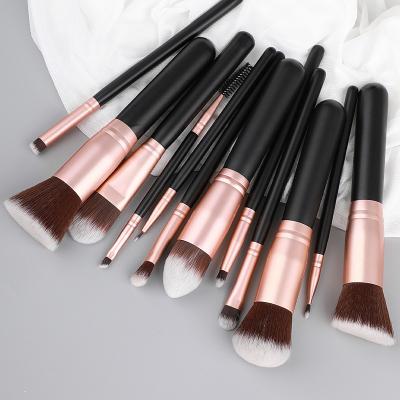 China Angular Blush Personalized Handle Rose Gold Fiber Brush 12 Pcs Luxury Wooden Makeup Brush Set for sale