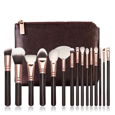 China Angular Blush Wooden Handle Material Professional Make Up Brush Set Brushes 15Pcs Customize Brand Logo Luxury for sale