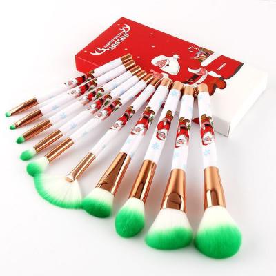 China Angular Blush Christmas Gift Box Package Makeup Tools 10Pcs Santa Beauty Makeup Cosmetic Set Brushes for sale