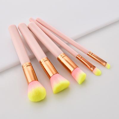 China Angular Blush New Product Ideas Mini Portable Colorful Wooden Handle Nylon Makeup Brush Set With Bag for sale