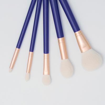 China Angular Blush Comfortable Classic Nylon Sleek Blue Handle Makeup Brush 5pcs Portable Brush Set For Beginners Black for sale