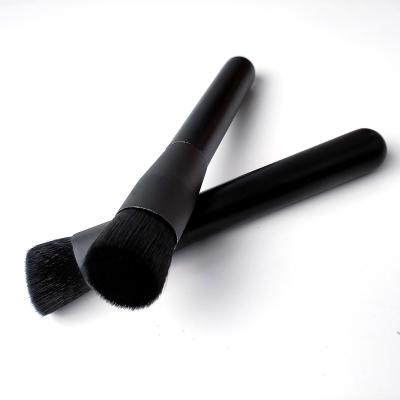 China Angular Blush Hot Selling Flat Brush 1pc Single Black Wooden Handle Olive Cloth Aluminum Hair Make Up Brush for sale