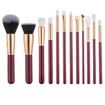 China Angular Blush 2022 Fashion Classic Red Rose Gold Tube Mouth Comfortable Wood Handle Nylon Hair Makeup Brush Set Luxury Portable High Quality for sale