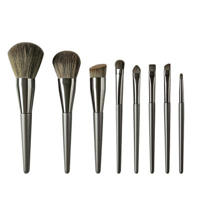 China Angular Blush 8 Pieces Flannel Bag High Quality Luxury Wooden Fiber Handel Large Makeup Set Brushes for sale