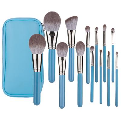 China Angular Blush 2022 Hot Selling Synthetic Hair Makeup Handle Private Label Wooden Brush Set Hot Animated Blue Wooden Cosmetic Tools for sale