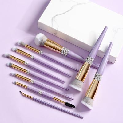 China Angular Blush Amazon Best Seller Luxury Purple Plated Plastic Handle Cosmetic Brush Set With Packing Portable Travel for sale