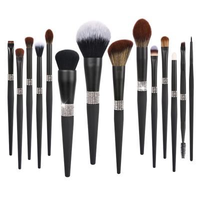 China Angular Blush Professional Bling Diamond Black Handle Beauty Tools Makeup Brush Set Accept Private Label for sale