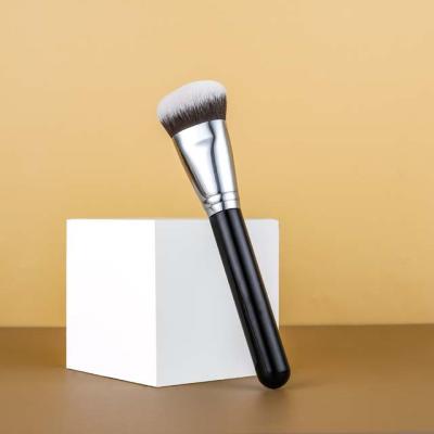 China Black Wood Classic Fan Brush Fiber Brush Soft Makeup Brush Basic Quality Single Handle Foundation Brush for sale