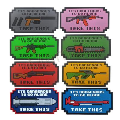 China Retro 3D Video Game It's Dangerous To Go Alone Take Weapon Gun Missile Rifle Kalashnikov Tactical PVC Patch Badge Applique for sale