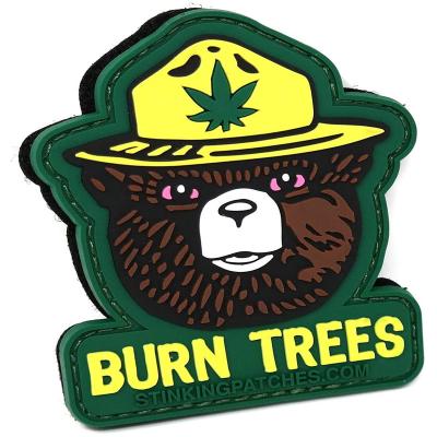 China 3D Personalized Burn Trees Marijuana Tactical Patch PVC Rubber Bear To Spoof Funny Hook And Loop Patch For Backpack/Hat for sale