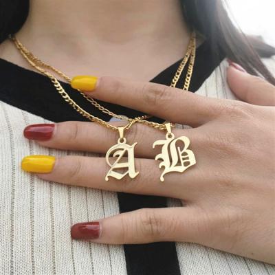 China FASHIONABLE newcomers initial stainless steel 26 letters old english alphabet font figaro chain necklaces for sale