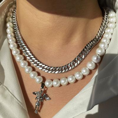 China Vintage New Arrivals Hip Angel Wing Bead Link Chain Stainless Steel Simple Hop Layered Necklaces Cuban Jewelry for sale