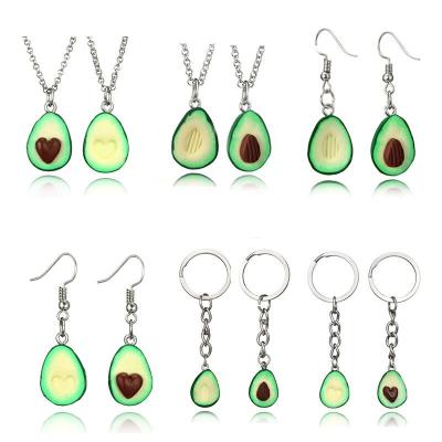 China 2022 New Fashion Clay BFF Best Friend 3d Cute Fruit With Heart Earrings Avocado Pendant Necklace for sale