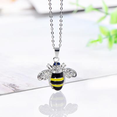 China 2022 New Trendy Cute Enamel Full Diamond Gold Bumble Bee Necklace For Woman for sale