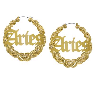 China FASHIONABLE Customized letters 12 zodiac letters xoxo gold plated bamboo earrings for sale