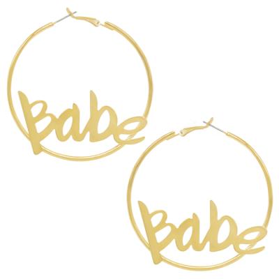 China CLASSIC Custom Nameplate Earrings 18k Gold Plated Hoops for sale