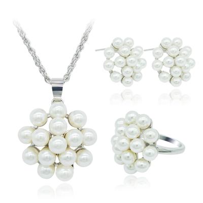 China Popular Pearl Flower Jumka Necklace Stud Earring Jewelry Pendant Ring Set for sale