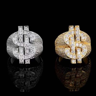 China CLASSIC Men's Gold Rings Bling Rings Luxury Jewelry US Dollar Signs Rich Silver Cubic Zircon CZ for sale