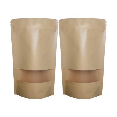 China Factory price moisture proof stand up zipper window doypack 250g shipping zipper pouch kraft paper window ready paper bag for sale