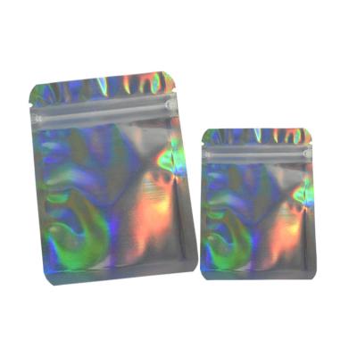 China Laser Moisture Proof Resealable Holographic Packaging Bags Holographic Smell Proof Zipper Bag Custom Printed Plastic Zip Lock Mylar Bag 3.5 7g for sale