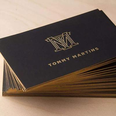 China For Name Card 700gsm Foiled Edge Black Cardboard Business Cards Printing With Gold Edge for sale