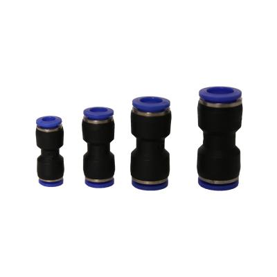 China Pneumatic Machine PU Straight Union Plastic  PU 6 8 10 12 Pipe Fittings Plastic Black Pneumatic Fitting Quick Tube Connector for sale