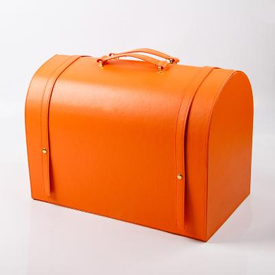 China New Design Fashionable Best Selling Orange Color Leather Jewelry Box OEM Customized Leather Box For Gift for sale