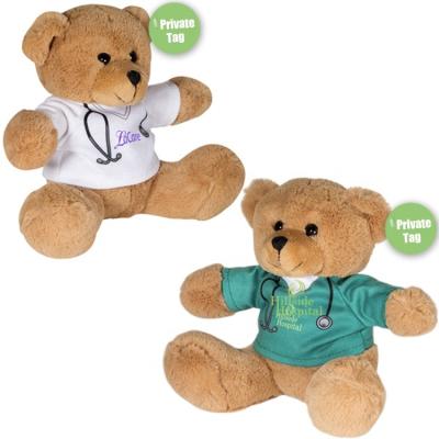 China Plush 20cm Lab Coat Uniform T-shirt Stethoscope Scrubs Nurse Handmade Plush Toy Custom Design Stuffed Animals Teddy Bear for sale