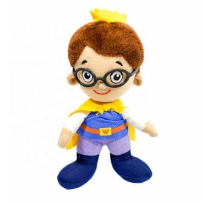 China Custom 25cm Plush Neighborhood Superman Prince Boy Soft Human Doll Stuffed Toy With Coat Glasses for sale