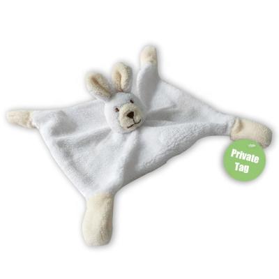 China Plush Personalized Baby Shower Gift Embroidered Taggy Cream White Bunny Rabbit Animals Play Brand Safety Blanket for sale