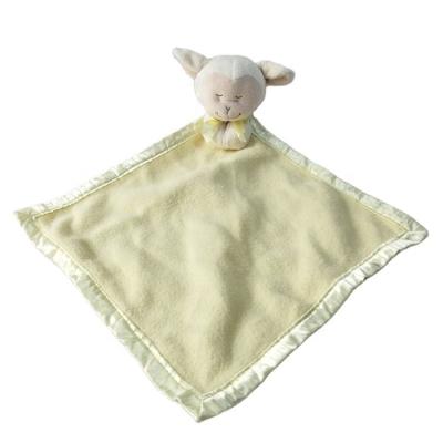 China Custom 35cm Plush Yellow Praying Sheep Lamb Stuffed Plush Toys Security Baby Quilt Blanket With Animal Head for sale