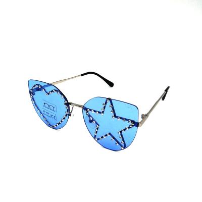 China New Rimless High Quality Sunglasses Unisex Party Diamond Stones Heart Stars Custom Logo Sunglasses Blue Light Luxury Anti Eyewear for sale