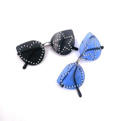 China Wholesale Famous Rimless Blue Light Weight Sunglasses 2021 Authentic Brand Sun Glasses Rhinestone Heart Star Pentagon uv400 Designer Anti for sale