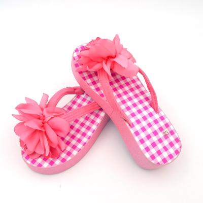 China Lightweight Kids Shoes Summer Beach EVA Sandals Check Print Insole Slippers Kids Clogs Girls Flower High Heel Flip Flops for sale